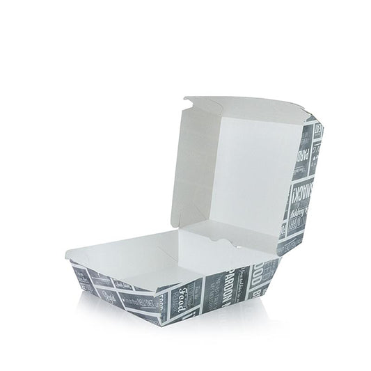 Burger-Box L aus Pappe, 120x120x100mm, mit Kreide individualisierbar, Grillzubehör füllen und genießen
