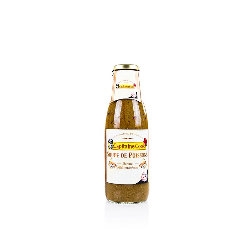 Alt-Text: Mediterrane Fischsuppe in 720 ml Glas - traditionelles französisches Produkt, perfekt für die Zubereitung einer köstlichen Bouillabaisse mit frischem Fisch
