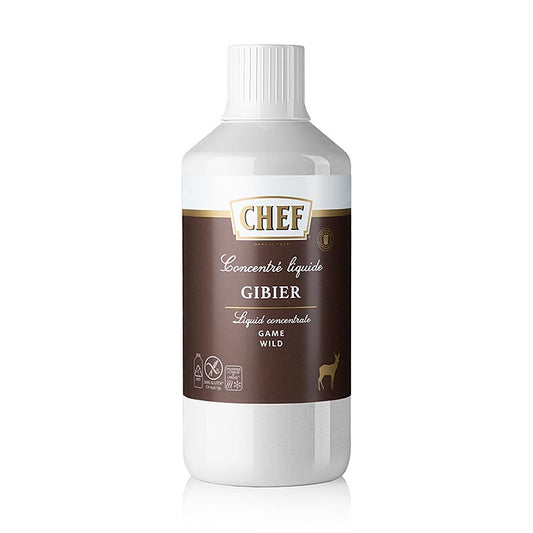 CHEF Premium Konzentrat - Wildfond, flüssig, für ca34 Liter, 1 l - Flüssiges Fondkonzentrat in Wildgeschmack für vielseitige Verwendungszwecke in der Küche Ideal zum Abschmecken, Verfeinern von Gerichten, Marinaden und Dressings