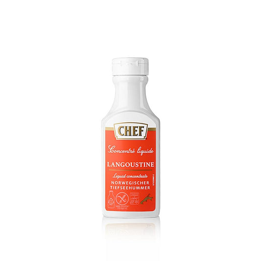 Flüssiges Chef Premium Hummerfond Konzentrat für ca 6 Liter, 200 ml, einfach zu dosieren und vielseitig verwendbar in verschiedenen Varianten wie Asiatisch, Ente, Fisch, Gemüse, Hühner, Kustentier, Kalb, Lamm, Pilze, Rind und Wild