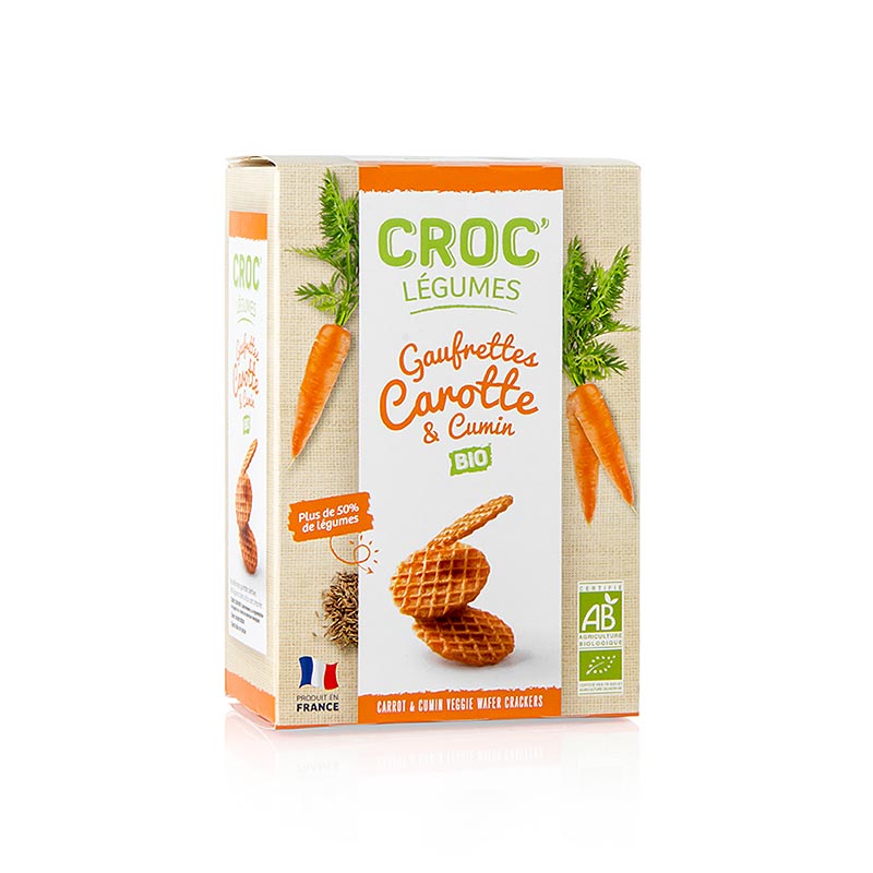 Bio Mini-Waffeln mit Karotte und Kreuzkümmel, ideal zum Belegen und Verfeinern mit Käsecreme, Antipasti, Schinken, Wurstwaren oder eingelegtem Fisch, auch perfekt mit einem Dip