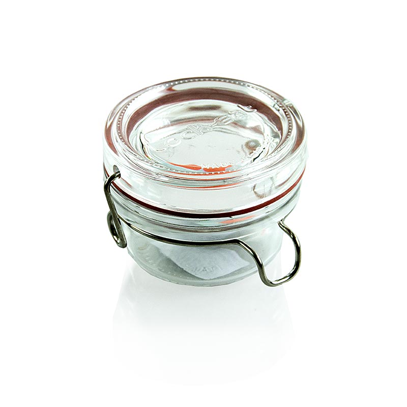 Alt text: Drahtbügelglas - Lock-Eat 80 ml round glass jar with rubber seal