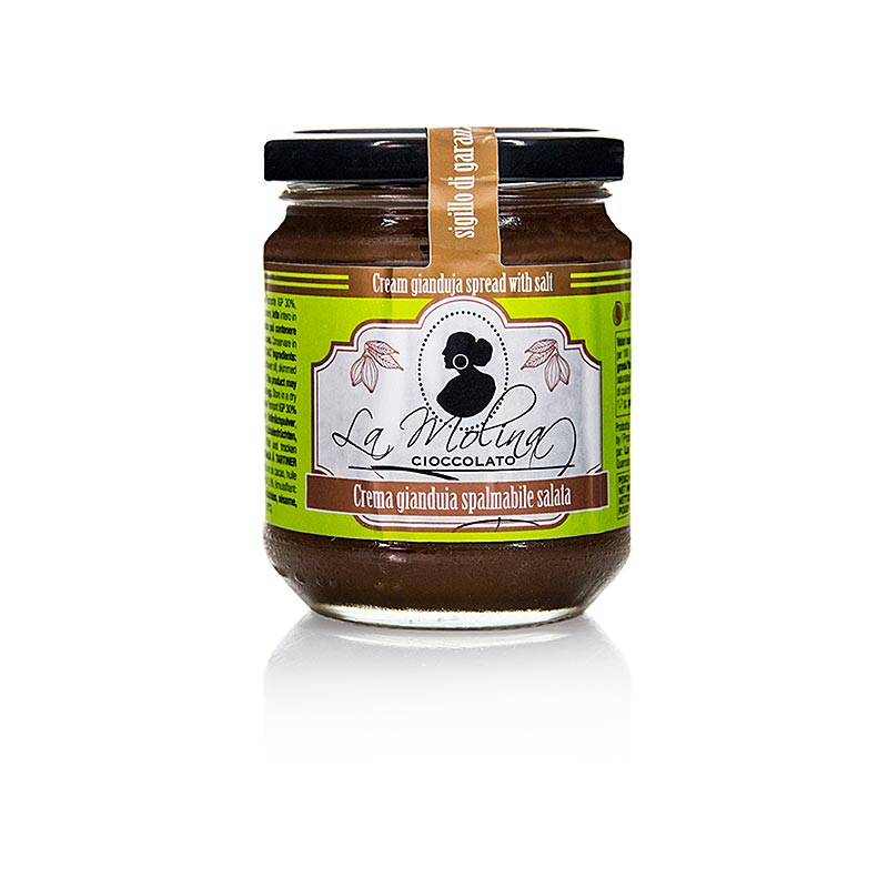 Handcrafted Gianduja Nougat Creme made with milk, infused with salt, from La Molina, 220g