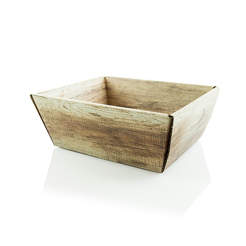Präsentkorb Wood in Klein-Größe, 4-eckiger Behälter aus hochwertigem Material, 190x140x110mm, geeignet für Geschenkverpackungen