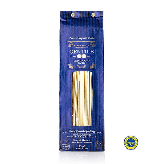 Spaghetti aus Gragnano IGP/ggA von Pastificio Gentile, hergestellt nach alter Tradition, mit hochwertigem Hartweizengrieß und reinem Quellwasser