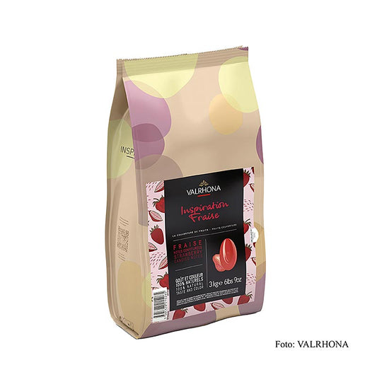 Fruchtkuvertüre Valrhona Inspiration Erdbeere, 3kg, kombiniert intensiven Erdbeergeschmack mit einzigartiger Schokoladentextur, ideal für Cremes und Ganaches
