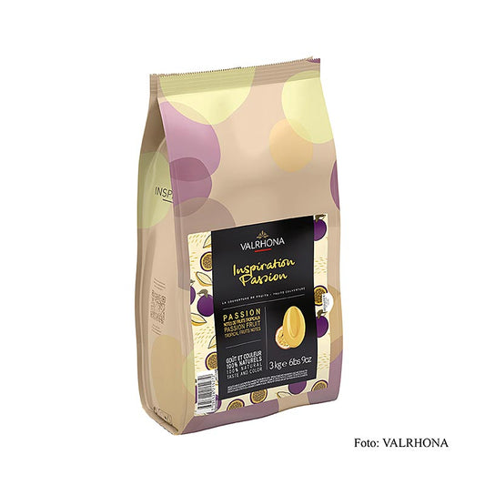 Valrhona Inspiration Passionsfrucht - Spezialität mit Kakaobutter, 3 kg, fruchtige Kuvertüre für kreative Schokoladenkünstler mit intensivem Maracuja-Geschmack, perfekt für Cremes und Ganaches
