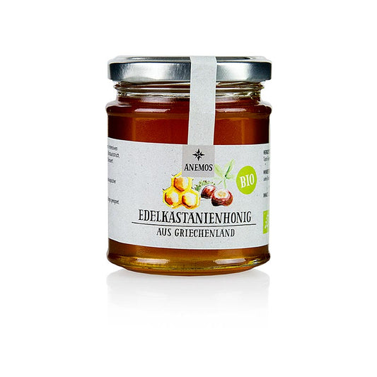 ANEMOS Edel-Kastanienhonig, BIO, 270 g - 100% biologisch und naturbelassen, reichhaltiger nussiger Geschmack, ideal zum Süßen von Tee, Joghurt oder Gebäck, höchste Qualität aus Griechenland, in der Schweiz erhältlich