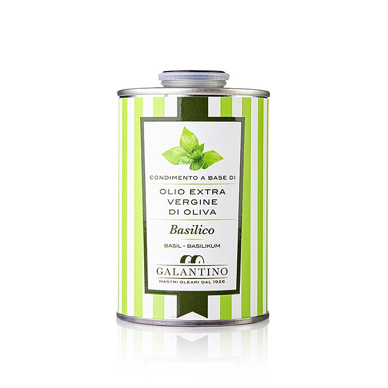 250 ml Natives Olivenöl Extra Galantino mit Basilikum aromatisiert, ideal für Salatdressings und Marinaden, eine perfekte Kombination aus Essig und Olivenöl, natürlicher Genuss der Natur