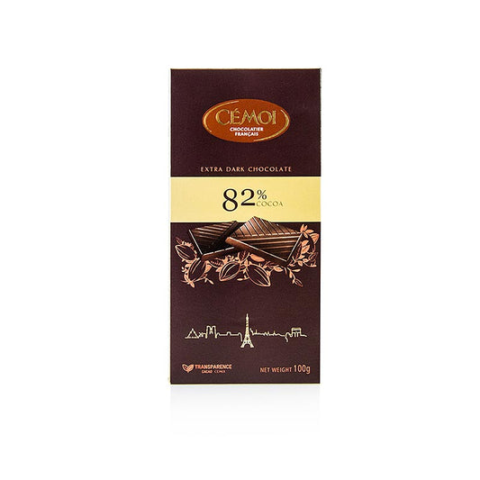 Schokoladentafel mit 82% Kakaoanteil, hergestellt von Cémoi, 100 g