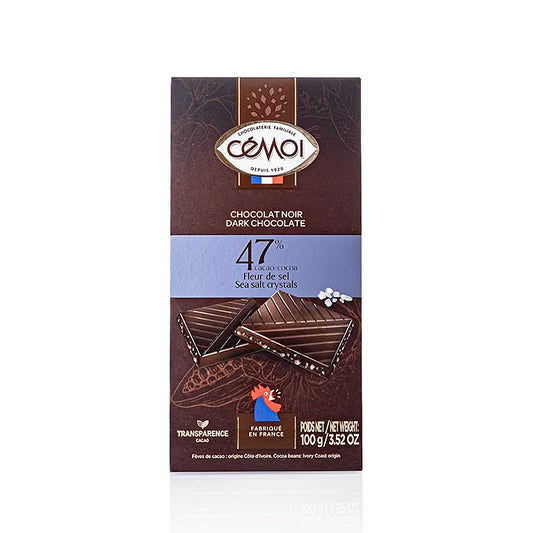 Tablette de chocolat noir 47 % Cacao, à la fleur de sel, 100 g, Cémoi, 100 g