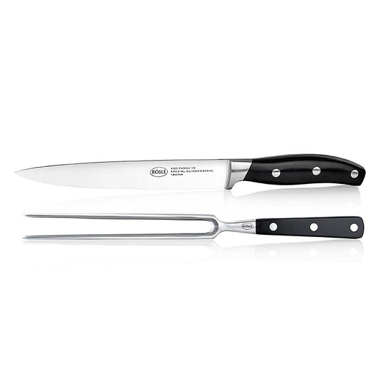 Rösle Tranchierbesteck Fleischgabel und Messer aus hochwertigem Edelstahl Ergonomische Griffe für optimale Kontrolle Ideal zum Hantieren, Schneiden und Servieren von Fleisch