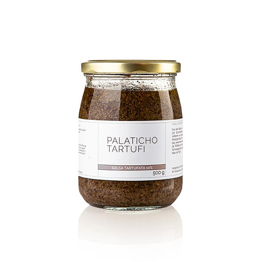 Trüffel-Sauce Salsa Tartufata, mit 10% Sommertrüffel, Palaticho Tartufi, 500 g - ideal zum Verfeinern von Saucen, Butter, Suppe, Fleischgerichten oder auch einfach für Dips