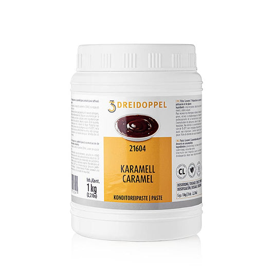 Karamelpaste von Dreidoppel, No216, 1 kg, zum Aromatisieren von Cremes, Sahne, Quark, Desserts, Pralinen, Eis etc, Backstabil, mit Karamell, Aromaextrakten, natürlichen Aromastoffen, Glukose- und Invertzuckersirup