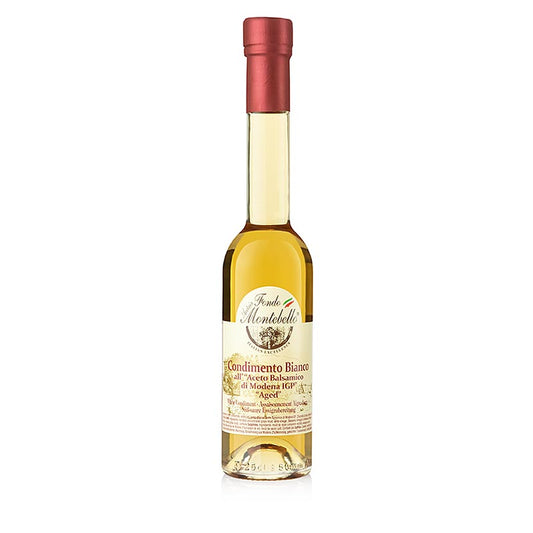 Alt text: 250 ml bottle of Condimento Balsamico Bianco, a high-quality white balsamic vinegar perfect for adding a sweet and tangy flavor to salads and marinades