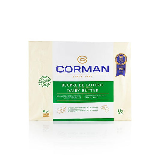 Hochwertige Ziehbutter von Corman für die Herstellung von Blätterteig und Butterfiguren, perfekt für Profis und ambitionierte Hobbybäcker, 2 kg