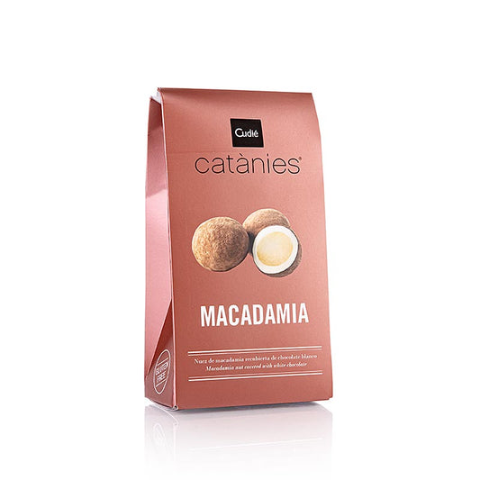 Karamellisierte Macadamia-Nüsse in weißer Schokolade, Cudie, 80 g - süße Spezialität, perfekt als Gebäck, Praline oder Snack, unwiderstehliche Kombination aus süßer Schokolade und knackigem Nussgeschmack