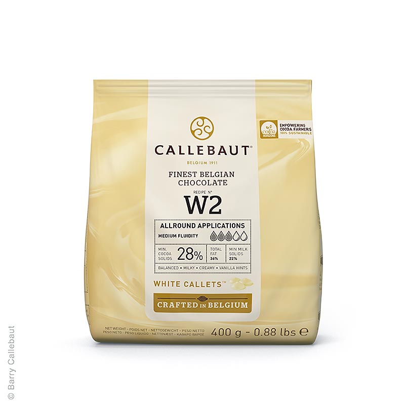Weiße Schokolade Callets, ideal zum Schmelzen, Überziehen, Füllen und Dekorieren Aromatisch nach weißer Schokolade, 28% Kakaobutter, 23% Milch, 400 g