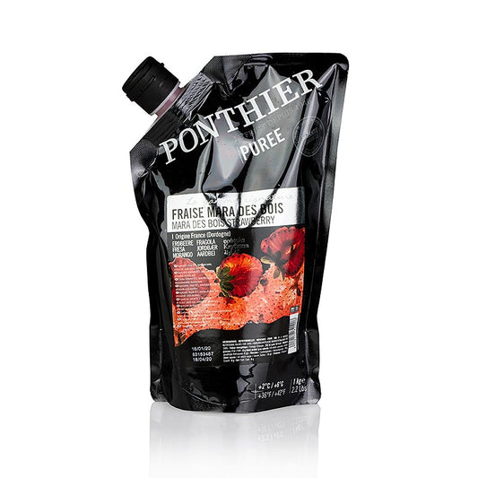 Erdbeerpüree der Sorte Mara de Bois mit Zucker, 1 kg - hochwertiges, ausgewähltes Püree für Desserts, Saucen und Smoothies
