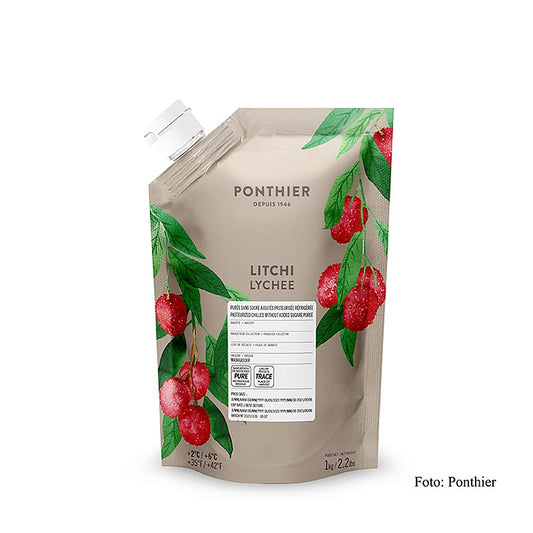 Püree - Lychee aus Madagaskar, 100% Frucht, ungezuckert, 1 kg - Verwenden Sie unser ungezuckertes Lychee-Püree aus Madagaskar, um köstliche Desserts, Smoothies oder Cocktails zuzubereiten