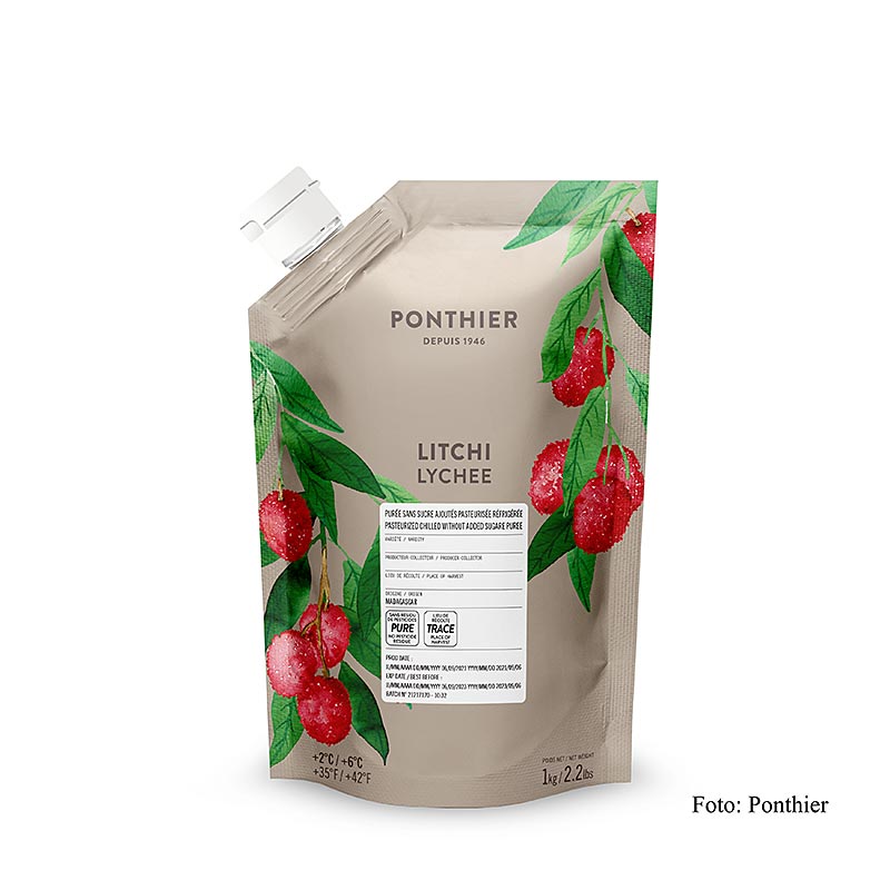 Purée de litchi Ponthier, originaire de Madagascar, 100 % fruit, sans sucre ajouté, 1 kg