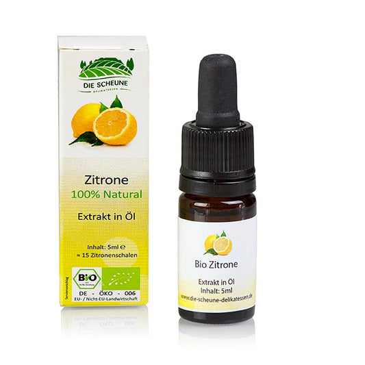 Natürliches Zitronen Aroma, Die Scheune, BIO, 5 ml - hochwertiges biologisches Zitronenaroma in 5 ml Flasche