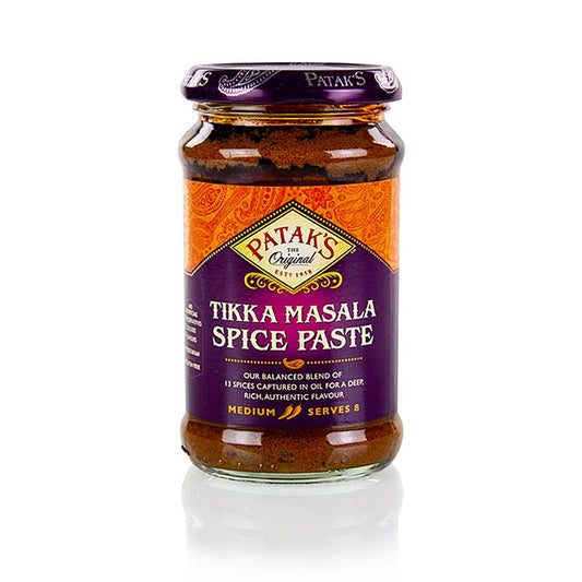 Tikka Masala Paste, Patak, 283 g - Eine köstliche Paste für das berühmte indische Gericht Tikka Masala, perfekt zum Marinieren von Hühnchen und Zubereiten der klassischen Sauce mit Zwiebeln, Tomaten und Sahne, Joghurt oder Kokosmilch Ideal zum Servieren mit Naan oder Pappadums