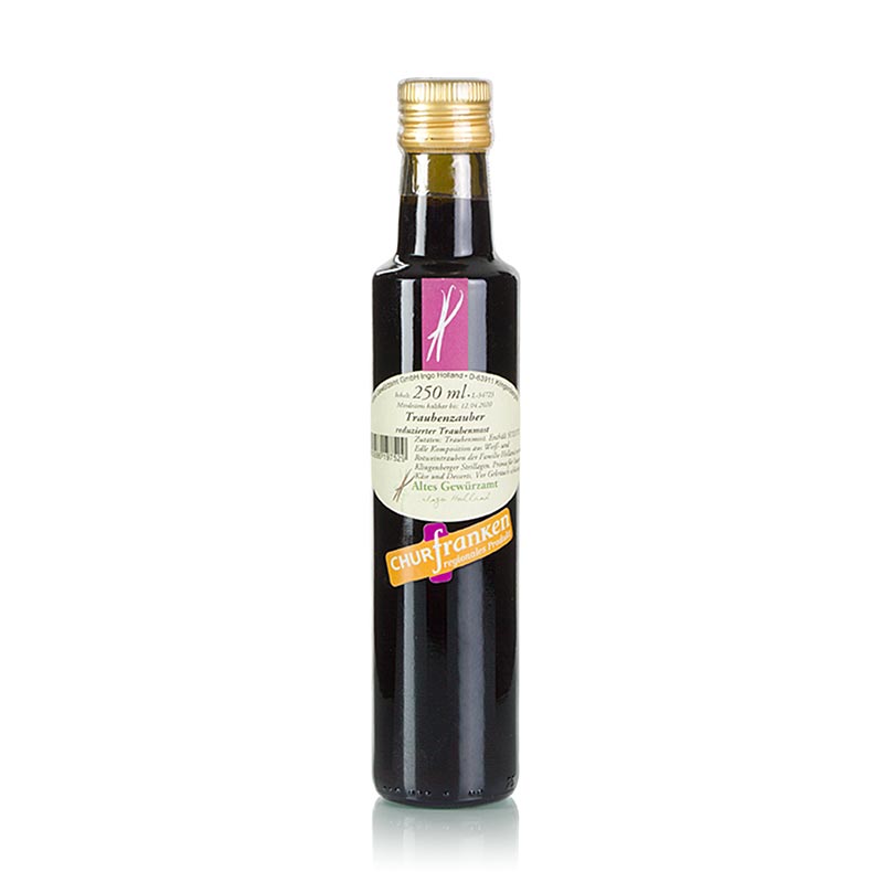 Churfranken Traubenzauber, Traubenmostreduktion von Altes Gewürzamt, 250 ml - Reduzierter Traubenmost mit zarter Säure und fantastischem Fruchtcharakter, geeignet zur Verfeinerung von Saucen, Fleischgerichten, als Süßungsmittel für Obst, Eis und Desserts, sowie für Käse Geheimtipp von Ingo Holland: Probieren Sie ihn auf Ziegenfrischkäse mit Fleur de Sel und Walnüssen