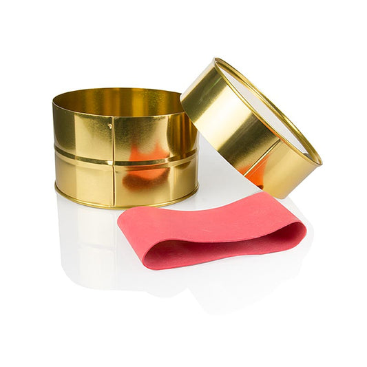 Leere Kaviardose in stilvollem Gold ohne Motiv, ideal zum Servieren oder Umportionieren von exquisite Kaviar, erhältlich in verschiedenen Größen und Farben/Ausführungen
