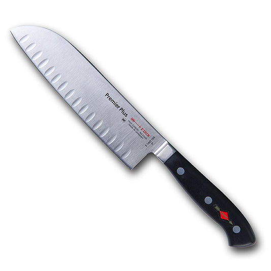 Serie Premier Plus Santoku Messer mit Kullenschliff, 18cm, DICK, 1 St - Hochwertiges Santoku Messer mit Kullenschliff, geschmiedet aus X50CrMoV15 Legierung für lange Schnitthaltigkeit und Verschleißfestigkeit Fugenloses Griffkonzept für einwandfreie Hygiene und Pflege