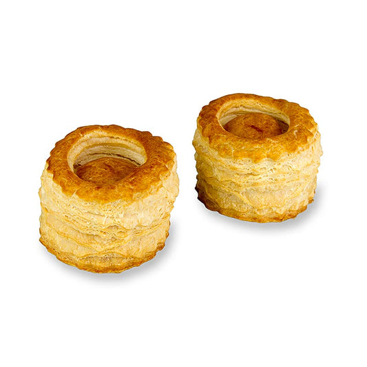 Blätterteig-Königin-Pasteten, ø 6,5cm, HUG, 2,25 kg, 90 St - Delicious and flaky queen pastries made with HUG puff pastry, 65cm in diameter, 225 kg, and a pack of 90 pieces