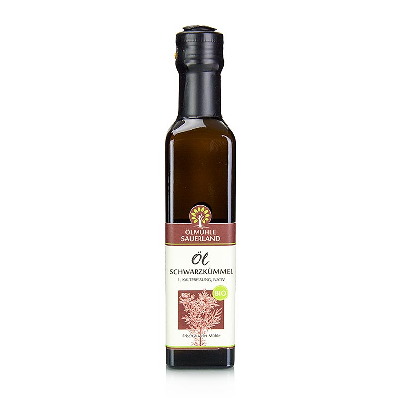 Schwarzkümmelöl, Ölmühle Sauerland, BIO, 250 ml - kaltgepresstes Öl aus ägyptischem Schwarzkümmel, reich an mehrfach ungesättigten Fettsäuren, Vitaminen und ätherischen Ölen, ideal zum Verfeinern von Salaten und anderen Kaltspeisen