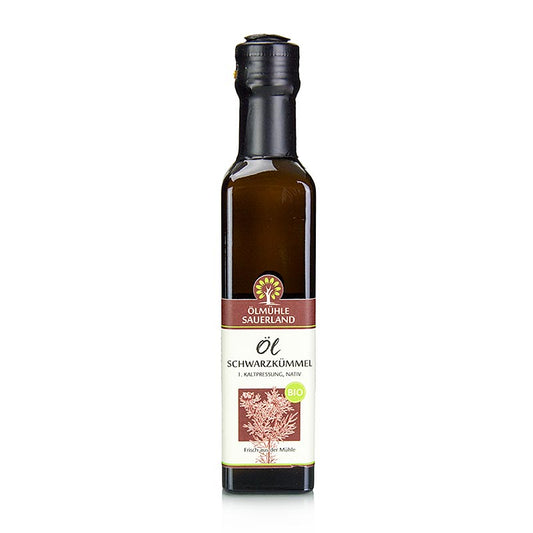 Schwarzkümmelöl, Ölmühle Sauerland, BIO, 250 ml - kaltgepresstes Öl aus ägyptischem Schwarzkümmel, reich an mehrfach ungesättigten Fettsäuren, Vitaminen und ätherischen Ölen, ideal zum Verfeinern von Salaten und anderen Kaltspeisen