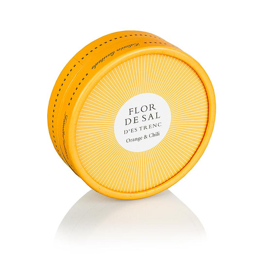 Handgeerntetes Meersalz aus Mallorca mit natürlichen Aromen von Orange und Chili, zertifiziert als Bio-Qualität ES-ECO-013-IB, ideal für verschiedenste kulinarische Kreationen - Flor de Sal d´es Trenc - Orange & Chili, aus Mallorca, BIO, 60 g