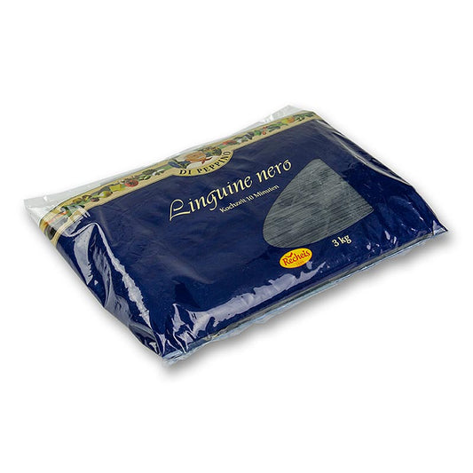 Handwerklich hergestellte Pasta di Peppino Linguine Nero, 3 kg, aus Tintenfischtinte, ideal für die Zubereitung eleganter italienischer Gerichte