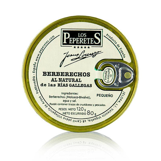 Venusmuscheln 60-70 - Berberecho de Carril, Los Peperetes, Spanien, 120 g - Konservierte Herzmuscheln in warmem, gesalzenem Wasser aus der Manufaktur Los Peperetes in Galicien, ideal für Pasta alle Vongole und Fischgerichte