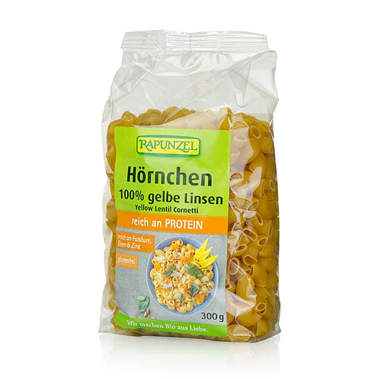 Hörnchen aus gelben Linsen, glutenfrei und vegan, 100% Bio-Qualität, reich an Proteinen und Ballaststoffen, schnell zubereitet