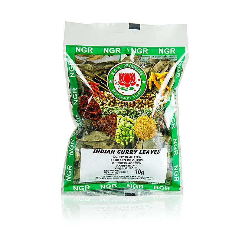 10 grams of NGR brand dried curry leaves, perfect for adding authentic flavor to Indian dishes