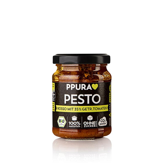 Bio Pesto Rosso aus sonnenverwöhnten Salentini-Tomaten, vegan und glutenfrei Entdecken Sie den reichen Geschmack für Pasta oder frisches Brot