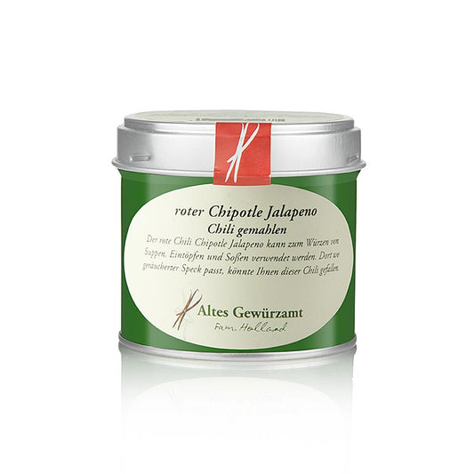 Rot gemahlener Chili Chipotle Jalapeno, perfekt zum Würzen von Suppen, Eintöpfen und Soßen, mit rauchig-süßem Schokoladenaroma und vollmundig fruchtiger Note, von Altes Gewürzamt, 80 g