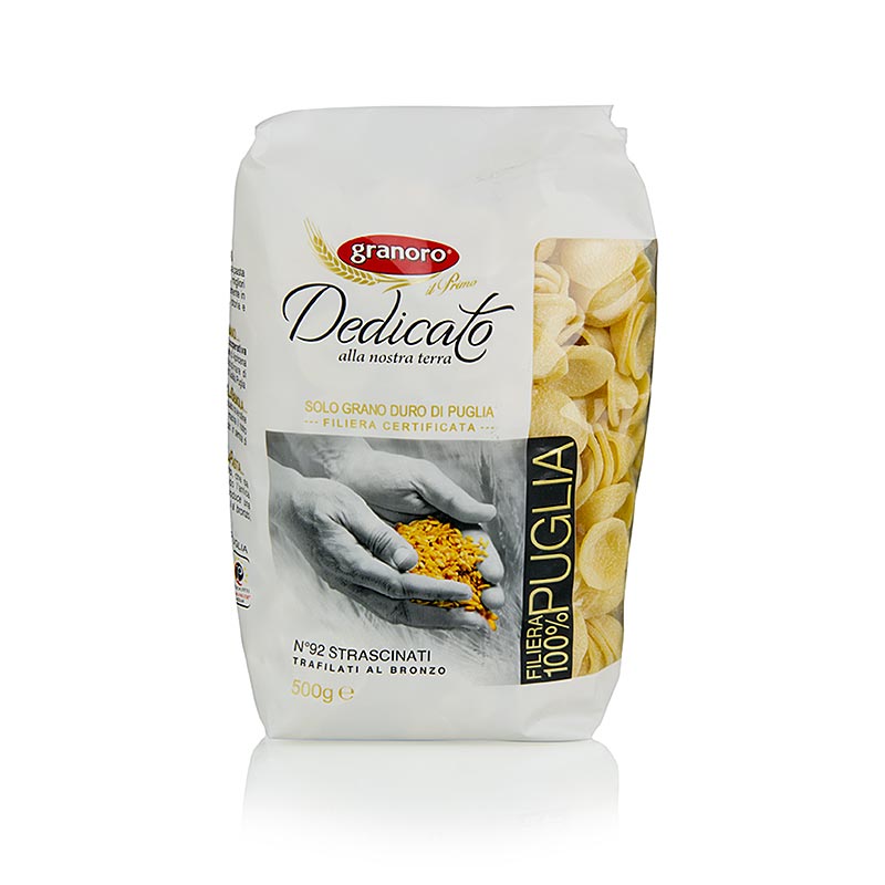 Pasta Granoro Dedicato - Strascinati, grosse Orecchiette, No92, 10 kg, 20 x 500g - hergestellt aus bestem Hartweizengrieß, ohne Eier, 100% apulischer Weizen, mit Bronze-Matritzen, zur Nachhaltigkeit der apulischen Landwirtschaft beitragend