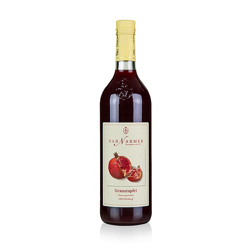 Bio Granatapfelsaft, 100% Direktsaft, hergestellt in der Mosterei und Privatkelterei van Nahmen, ohne Konservierungsstoffe oder Aromastoffe, besondere Aufmerksamkeit für alte Obstsorten und Erhaltung traditioneller Kultursorten