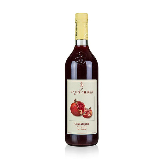 Bio Granatapfelsaft, 100% Direktsaft, hergestellt in der Mosterei und Privatkelterei van Nahmen, ohne Konservierungsstoffe oder Aromastoffe, besondere Aufmerksamkeit für alte Obstsorten und Erhaltung traditioneller Kultursorten