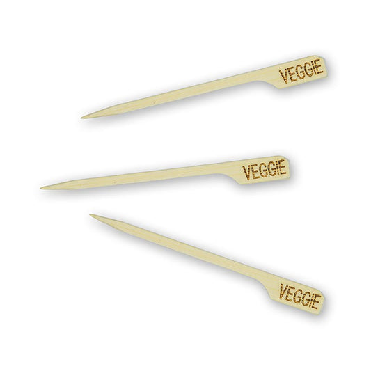 Bambus-Spieße mit Blattende und der Aufschrift Veggie, 9 cm, 250 Stück, ideal für Grillfest und Lieblingsspeisen