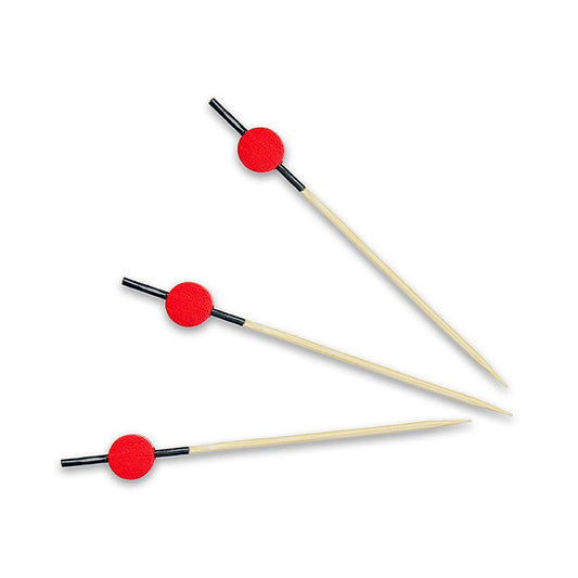 Bambus-Spieße mit schwarz gefärbtem Ende und roter Scheibe, ideal für Grillen und Picknick, 9cm, 100 St