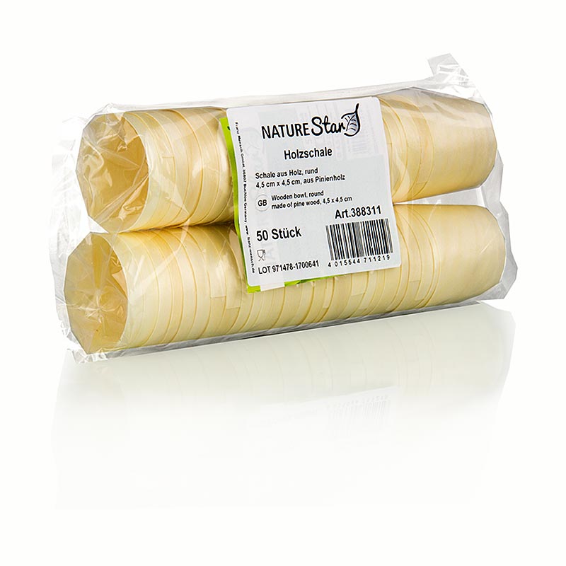 Einweg Holz-Timbale (Becher), Ø4,5cm, 4,5cm hoch (halten keine Flüssigkeit), 50 St