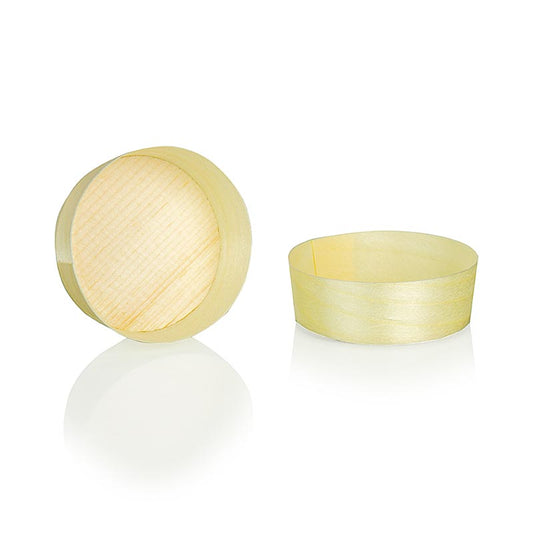 Einweg Holz-Timbale (Becher) aus natürlicher Holzmaserung, Ø5cm, 2cm hoch, perfekt für Grillen, zum Servieren von Suppen, Salaten, Gemüse und anderen Speisen, nicht für Flüssigkeiten geeignet, ideales Grillzubehör