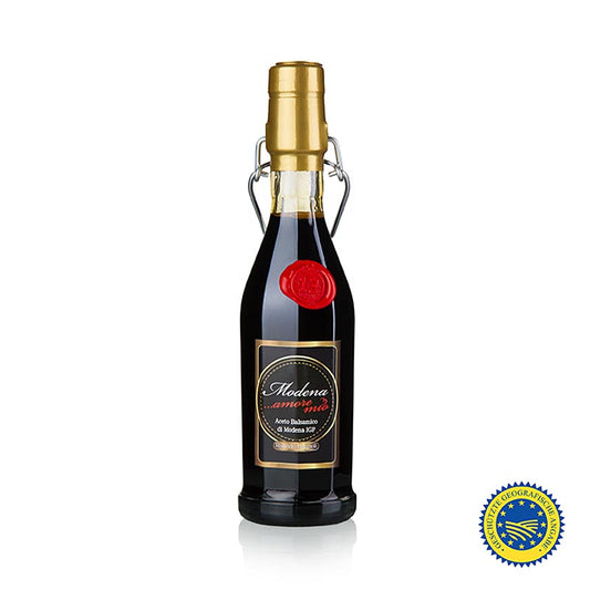 Aceto Balsamico aus Modena IGP/ggA Amore Mio, 13 Jahre, min 6% Säure, 250 ml - Eine Flasche mit hochwertigem, 13 Jahre gereiftem Balsamico Essig aus Modena, mit mindestens 6% Säure, in einer 250 ml Flasche