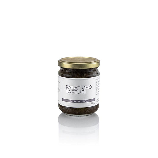 Trüffel-Sauce Salsa Tartufata, mit 10% Sommertrüffel, Palaticho Tartufi, 180 g - Feine Basis aus Champignons und 10% Sommertrüffeln zur Verfeinerung von Saucen, Butter, Suppe, Fleischgerichten, Dips Ideal für Fleisch, Gemüse, Käse und Fisch