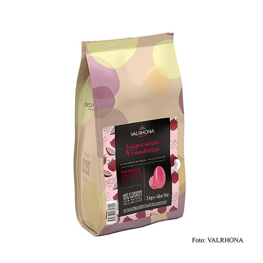 Delicious Valrhona Inspiration Himbeere - Himbeerspezialität mit Kakaobutter, 3 kg, für Konditoreikunst, intensiver Himbeergeschmack und rosarote Farbe, ideal für Waffelbiskuit-Kreationen